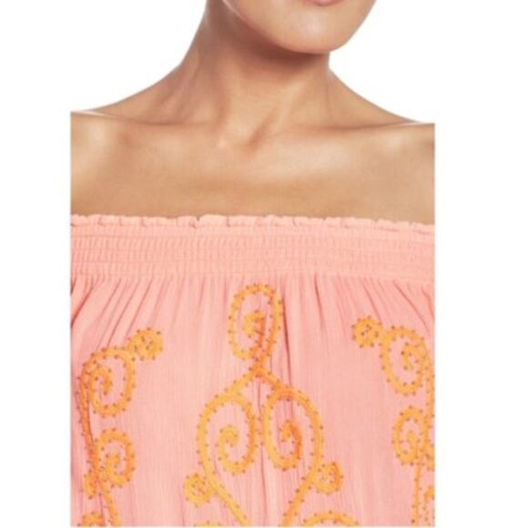 Lilly Pulitzer Nita Maxi Dress Off The Shoulder Guava Melon Beaded Size Small - Picture 4 of 11